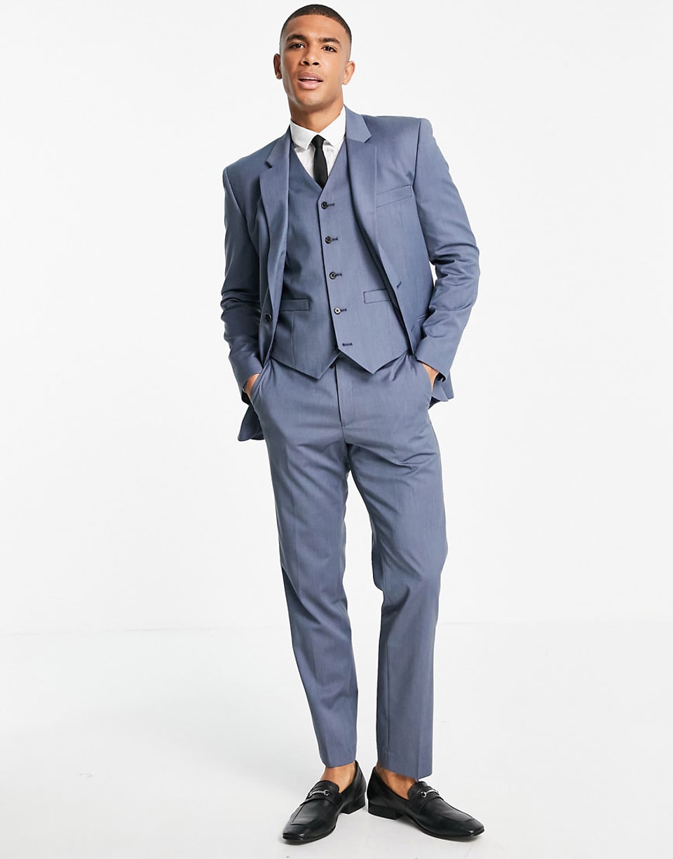 ASOS DESIGN slim suit in blue three-piece