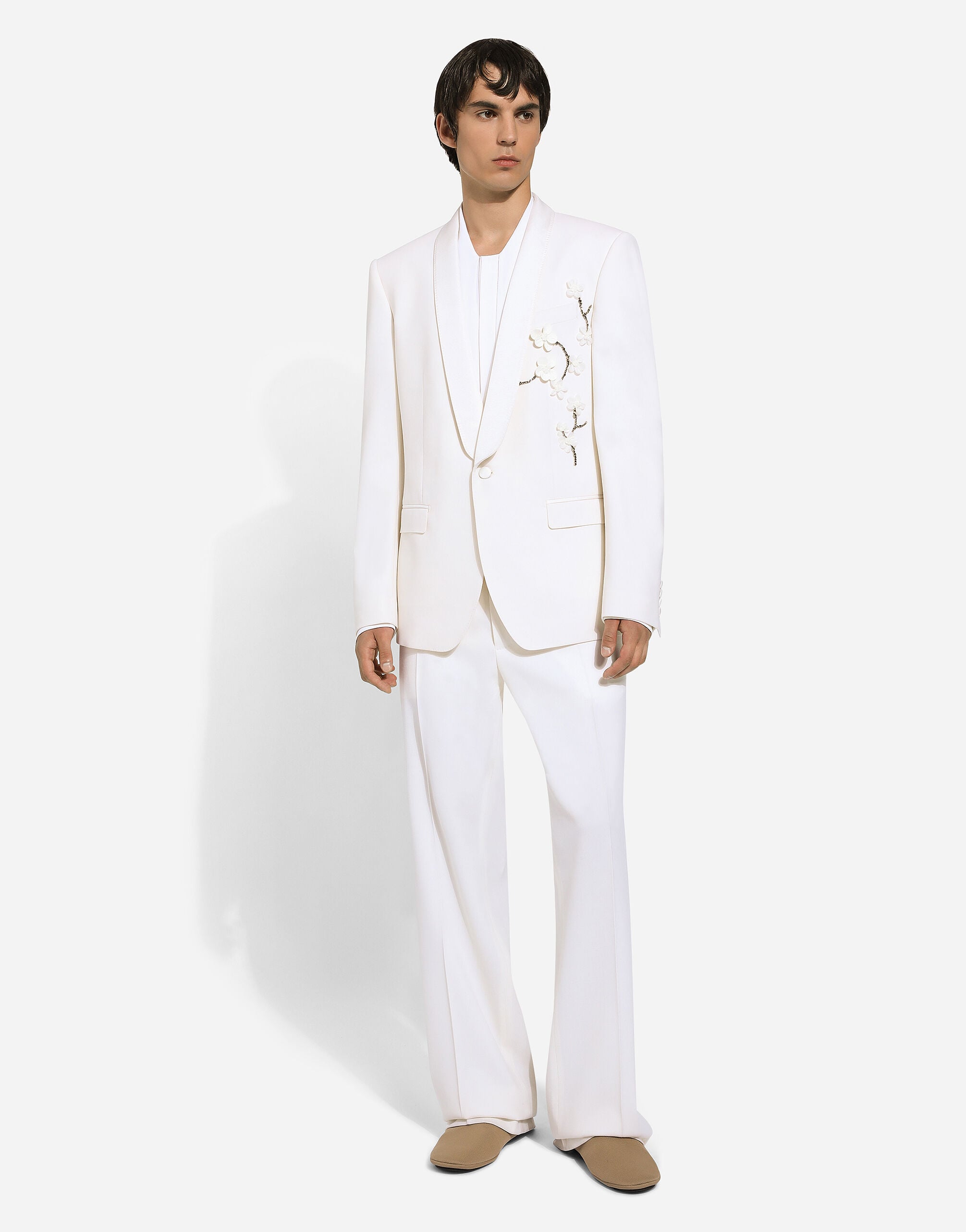 Dolce and Gabbana white single-breasted Martini-fit jacket with floral embroidery