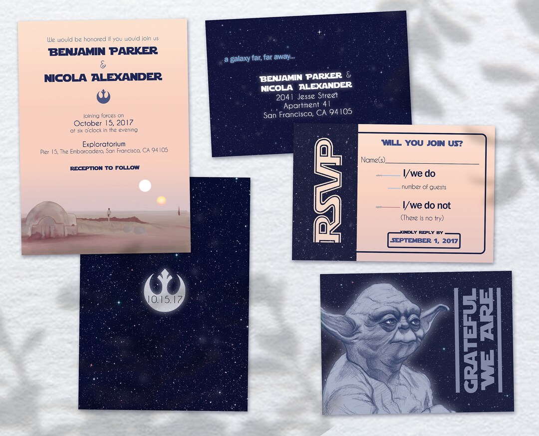 Dual Sunset sci-fi wedding invitation set