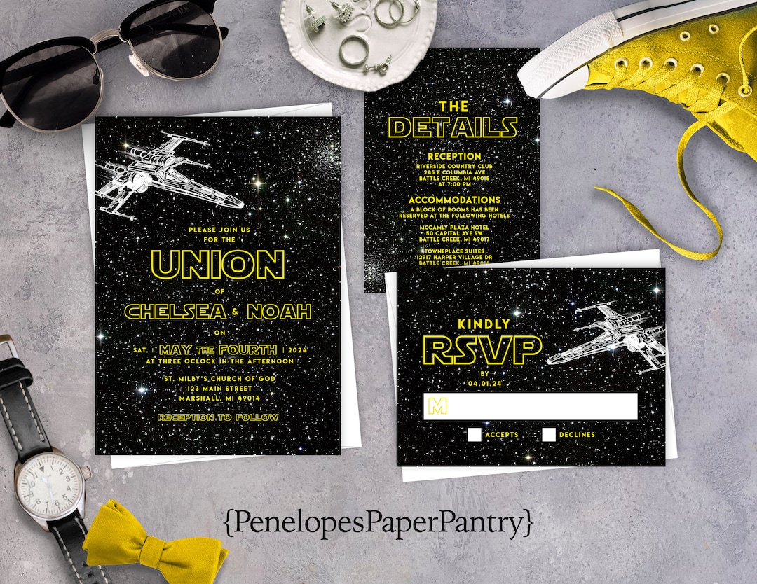Galaxy X-Wing wedding invitation suite
