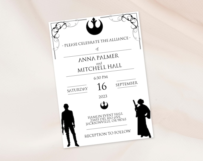 Rebel couple Star Wars wedding invitation