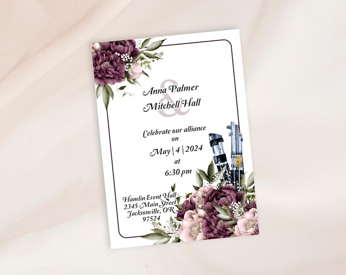 Floral Star Wars wedding invitation
